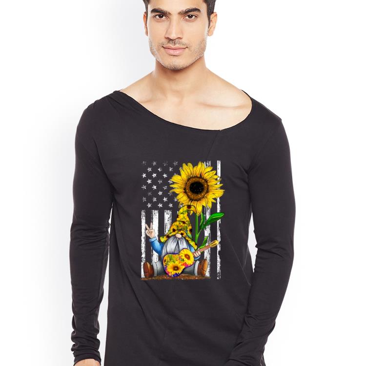 Great Gnome Playing Guitar Sunflower American Flag shirt