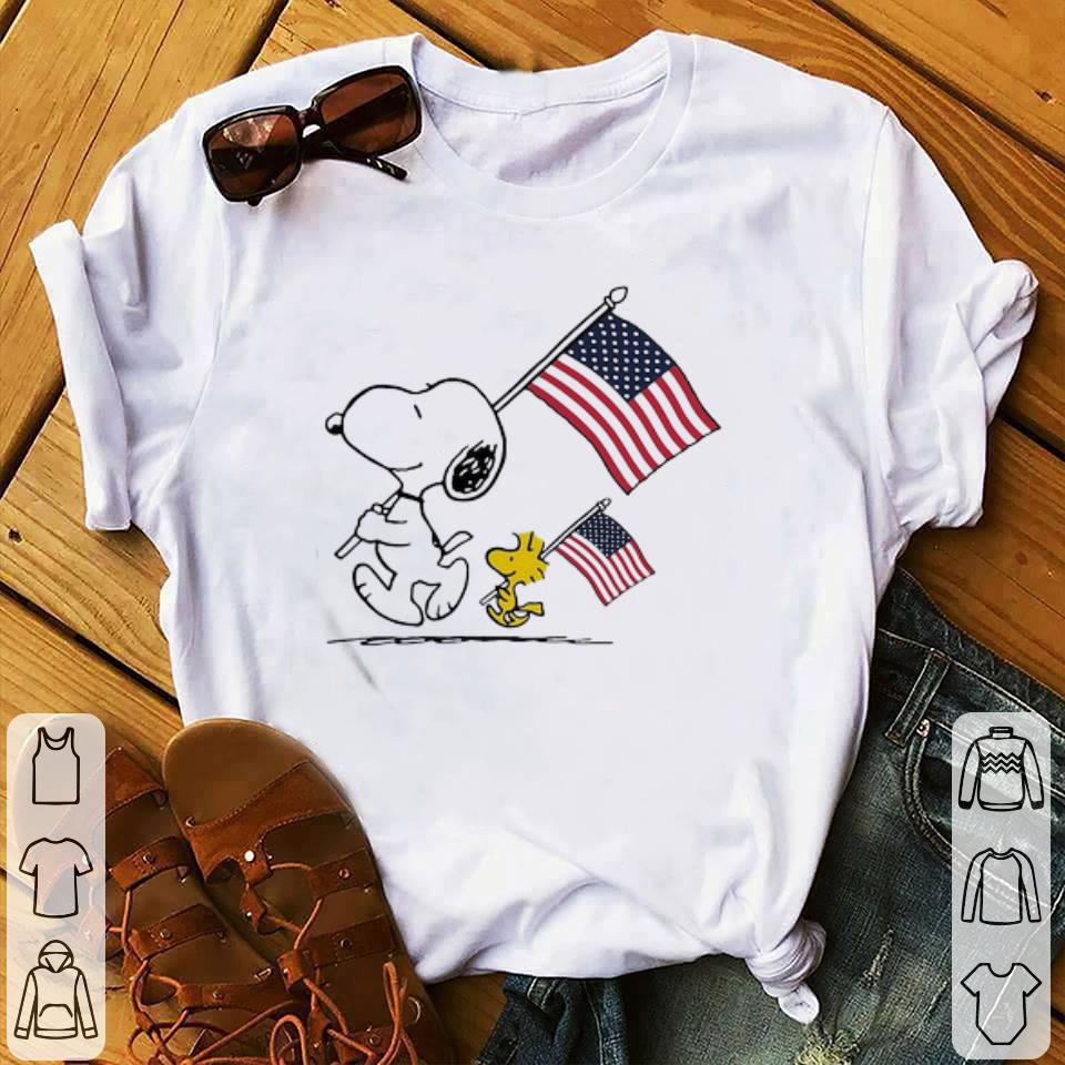 Nice Snoopy and Woodstock holding American flag 4th of july shirt
