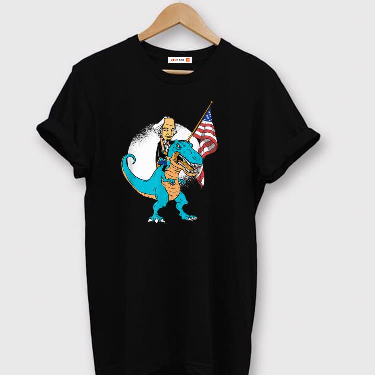Pretty George Washington T-Rex Dinosaur 4th Of july American Flag Shirt