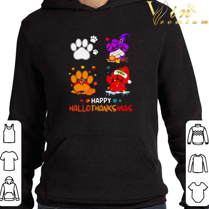 Dog paw Merry Christmas Happy Hallothanksmas shirt