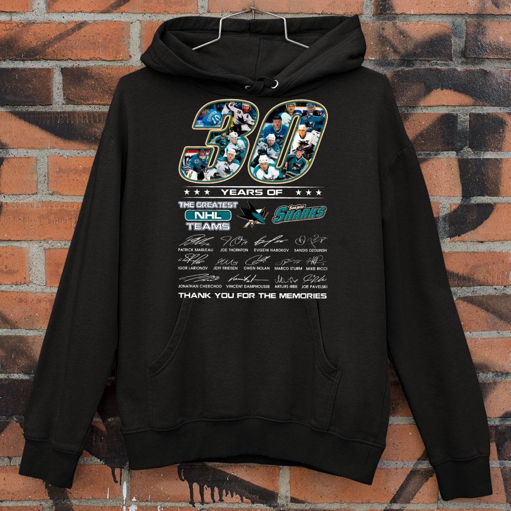San Jose Sharks 30 years of the greatest NHL teams signatures thank you for the memories shirt