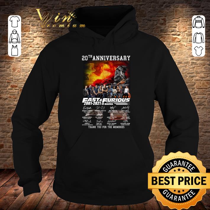 20th anniversary Fast and Furious 2001-2021 10 movies signatures thank you for the memories shirt