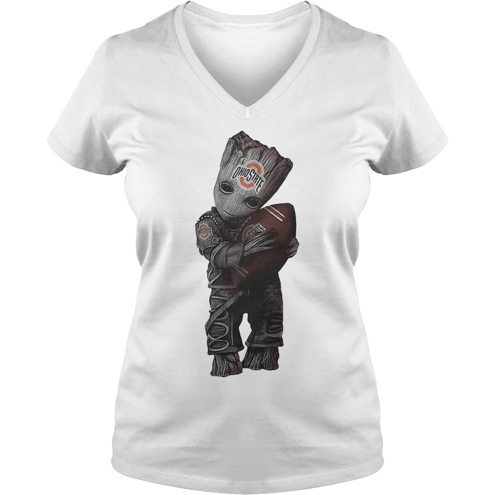Basketball Baby Groot Hugs Ohio State Buckeyes Shirt 5 Basketball Baby Groot Hugs Ohio State Buckeyes V Neck