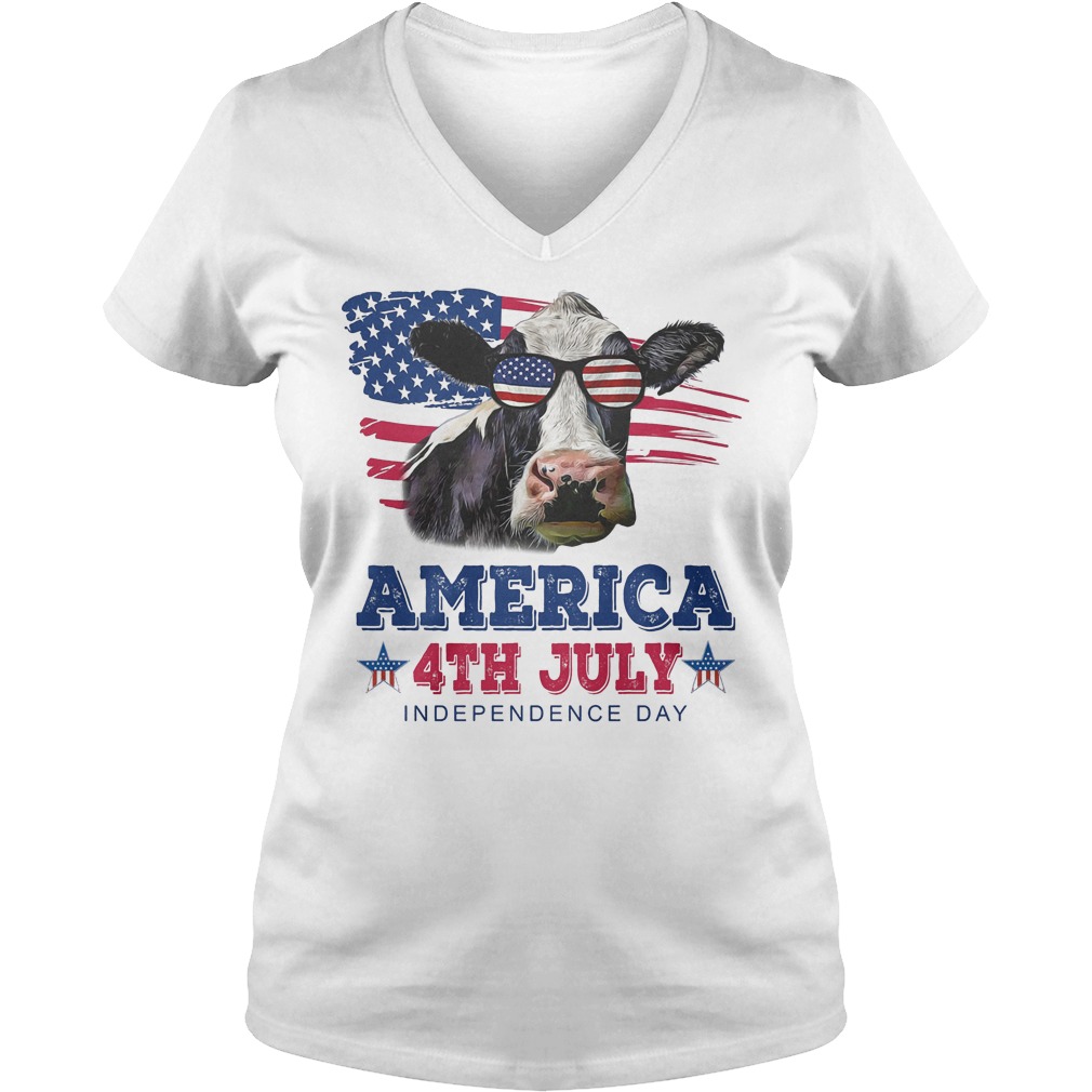 Cow America 4th July Independence Day T-Shirt 16 Cow America 4th July Independence Day V Neck