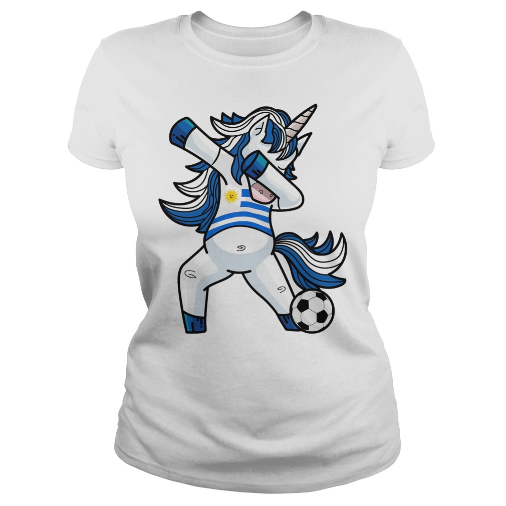 Dabbing Soccer Unicorn Uruguay T-Shirt 7 Dabbing Soccer Unicorn Uruguay Ladies