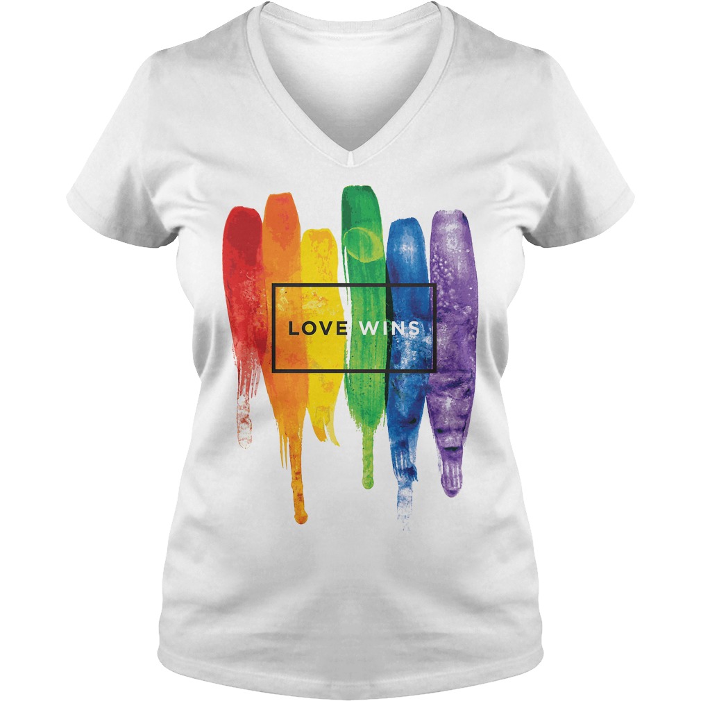 Watercolor LGBT Love Wins Rainbow Paint Typography T-Shirt 5 Watercolor Lgbt Love Wins Rainbow Paint Typography V Neck