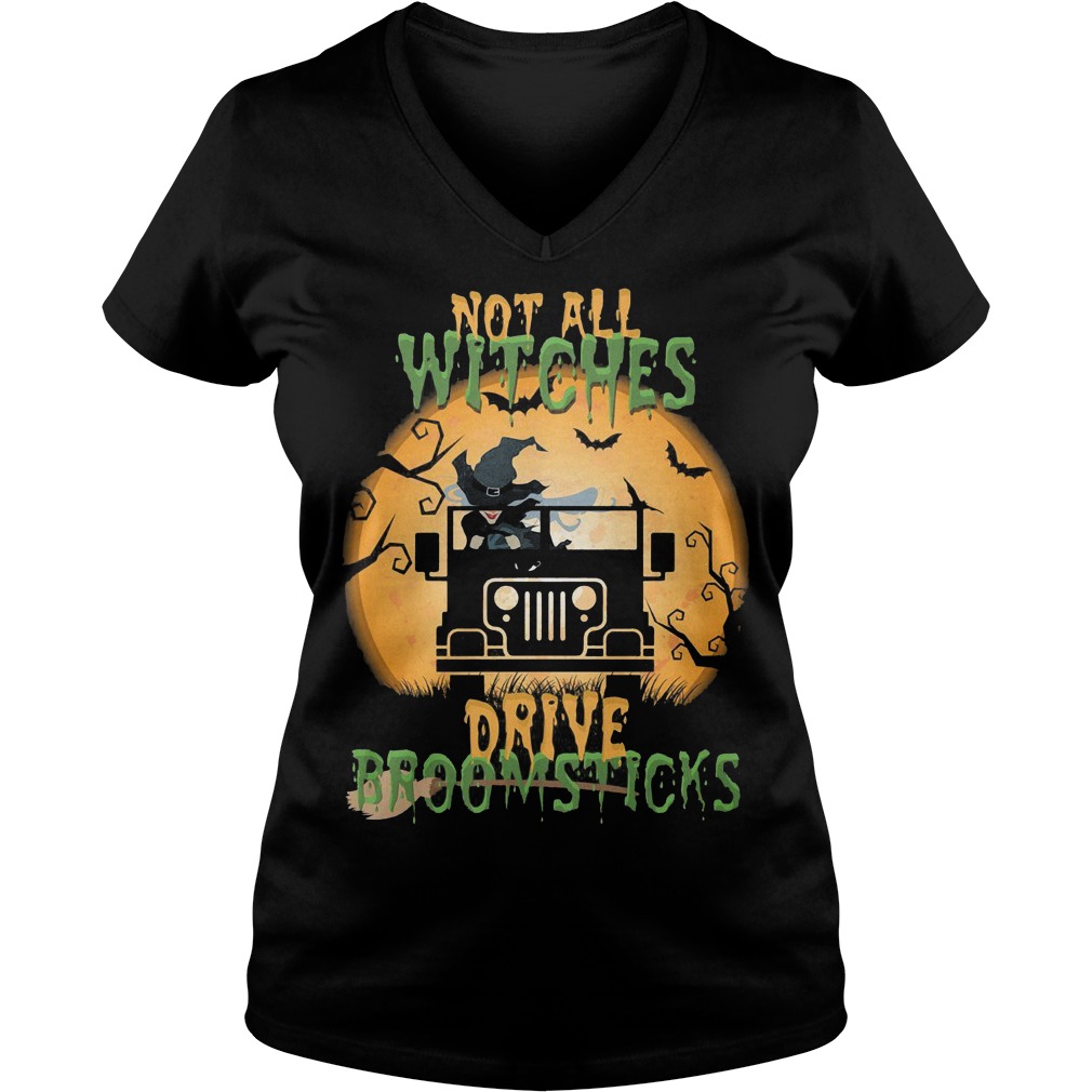 Halloween Jeep Not All Witches Drive Broomsticks Shirt 4 Halloween Jeep Not All Witches Drive Broomsticks Shirt Ladies V-Neck