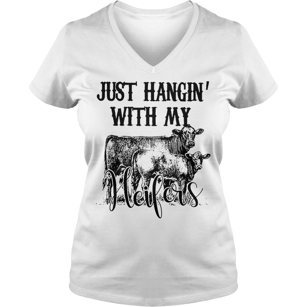 Just hangin with my heifers shirt 4 Just hangin with my heifers shirt Ladies V-Neck