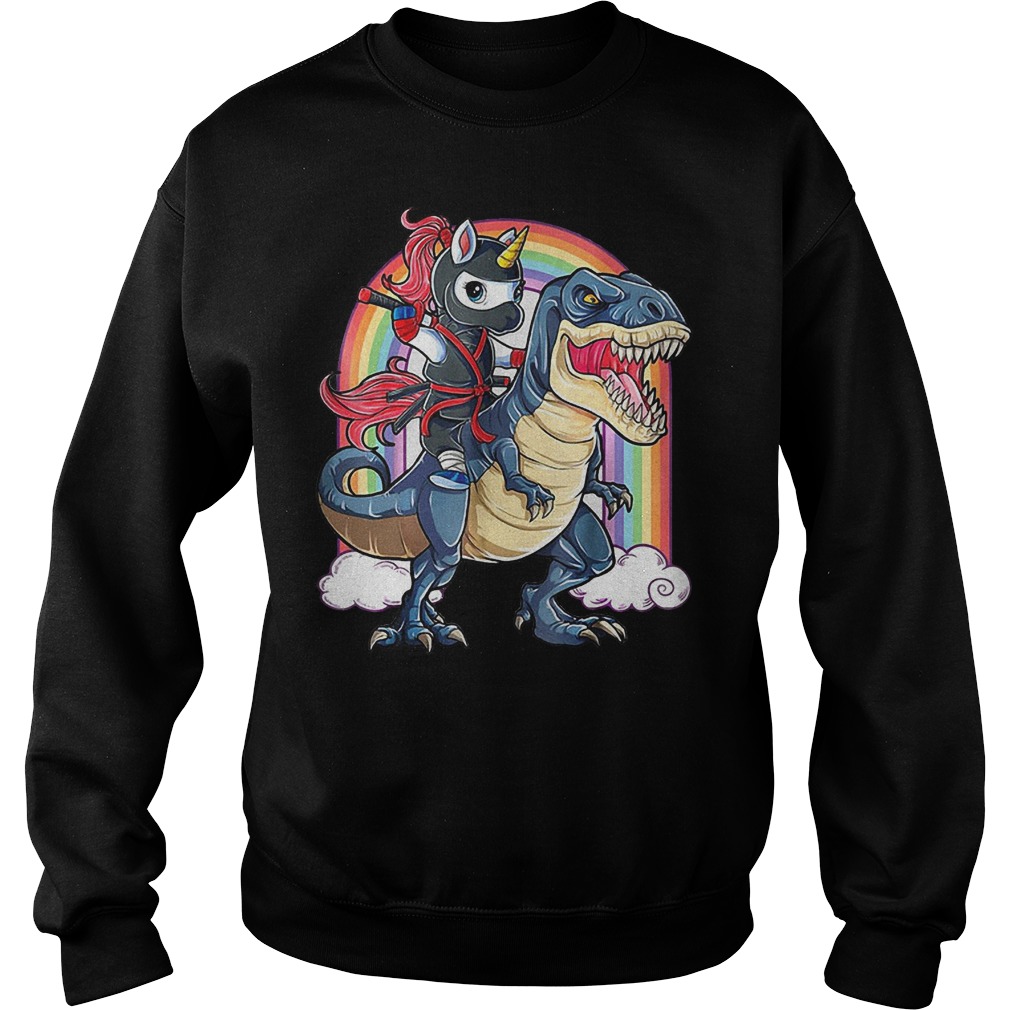 Ninja Unicorn riding dinosaur T-rex rainbow shirt 3 Ninja Unicorn riding dinosaur T-rex rainbow shirt Sweatshirt Unisex