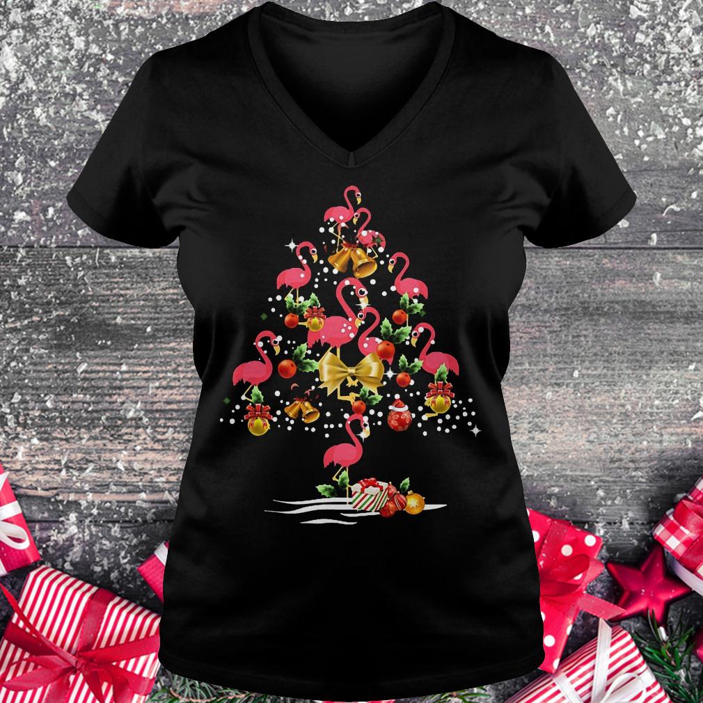 Flamingo Christmas tree shirt 4 Flamingo Christmas tree shirt Ladies V-Neck