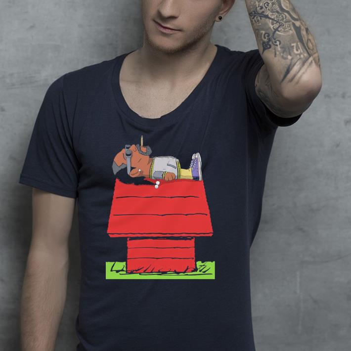 Snoop Dogg smoking on Snoopy's Dog House shirt