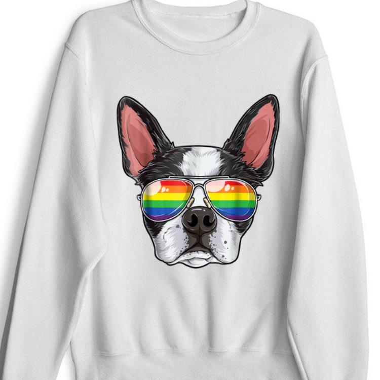 Boston Terrier Gay Pride Flag Sunglasses Lgbt Puppy shirt