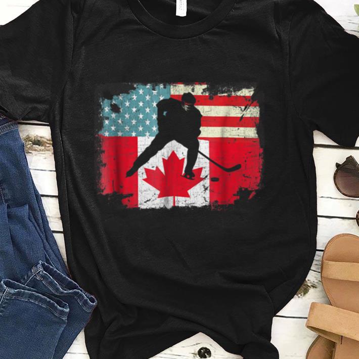 Distressed American Canada Flag Hockey Hockey Lovers sjirt