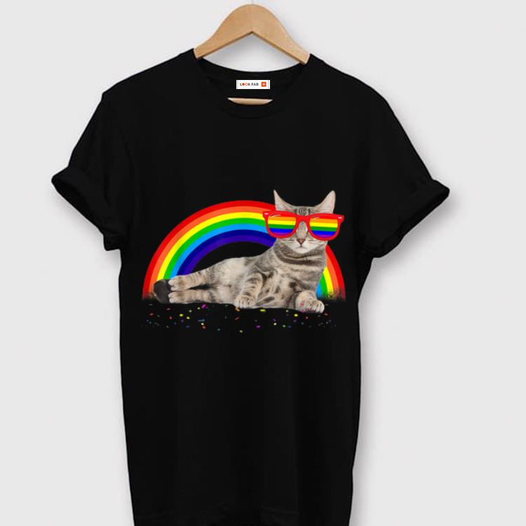 Nice Cat Gay Pride LGBT Rainbow Sunglasses shirt