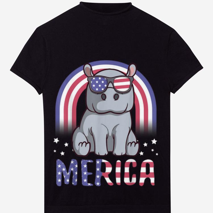 Official Merica Hippopotamus American Flag 4th Of July Hippo Shirt