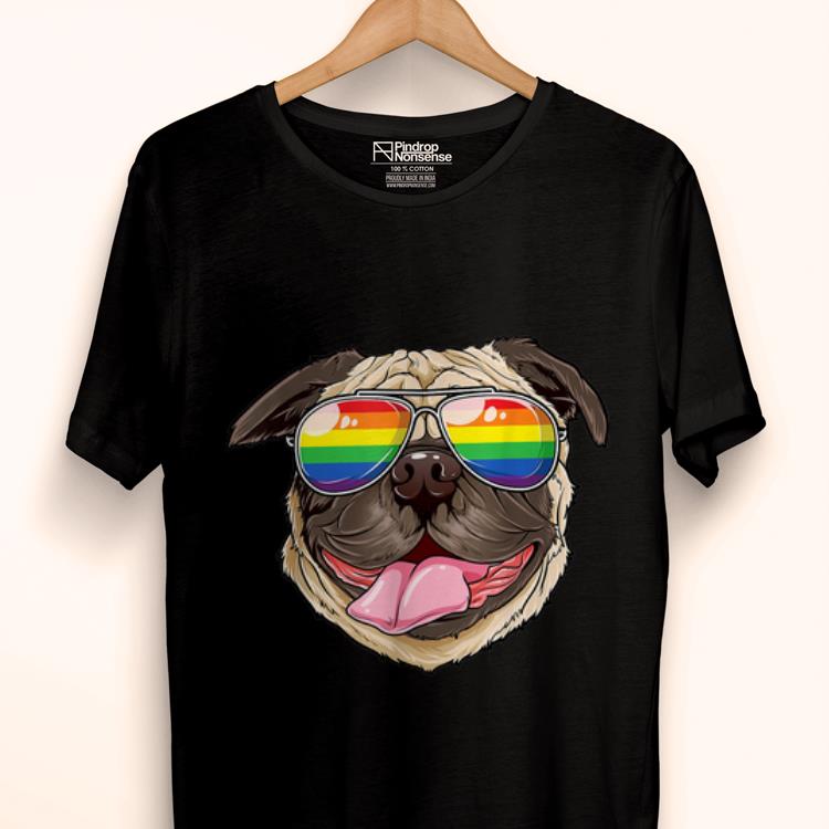 Premium Pug Gay Pride Flag Sunglasses LGBT Dog Puppy Lovers Shirt