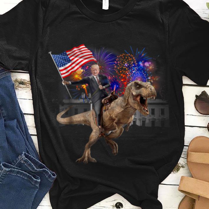 Premium Trump Riding a Dinosaur T-rex Fireworks American Flag shirt