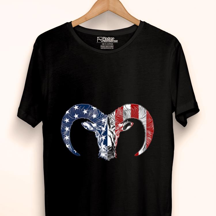 Premium USA American Flag Dot Art Ram Head And Horn - 4th Of July Hunting Independence Day shirt