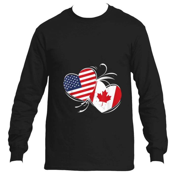Top Canada USA Flag Double Heart T shirt For Canadian American shirt