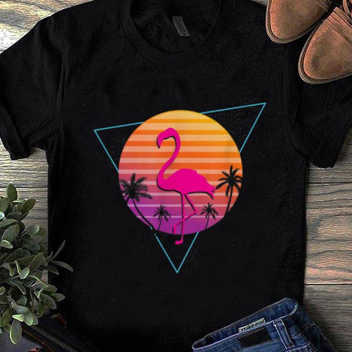 Awesome Flamingo Palm Sunset Outrun Synthwave Vaporwave 80's shirt