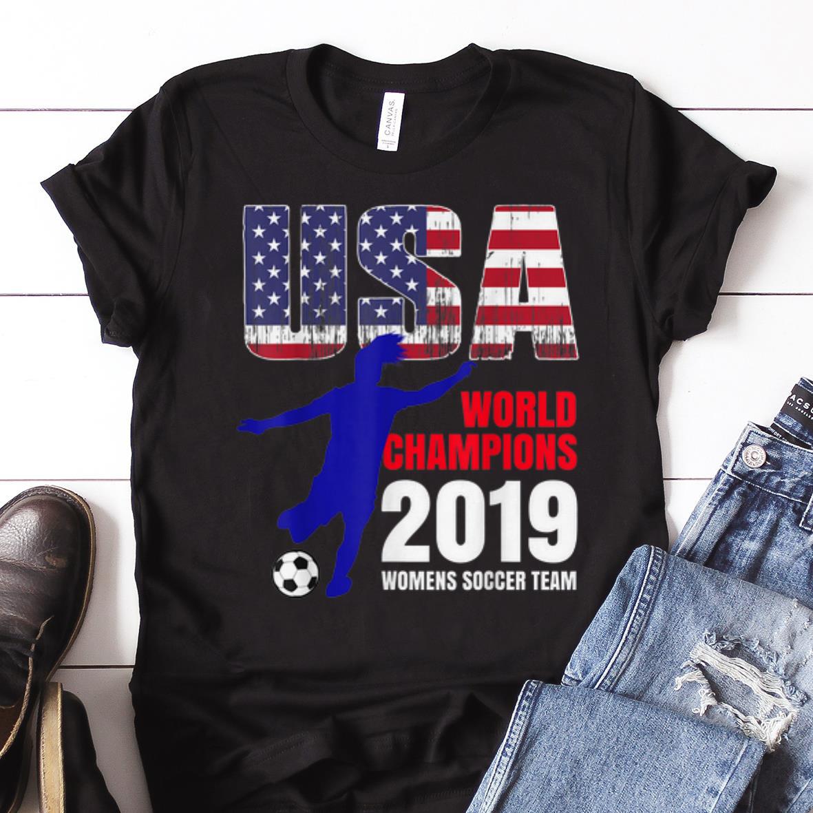  Nice price Usa Flag World Champions 2019 Womens Soccer Team shirt