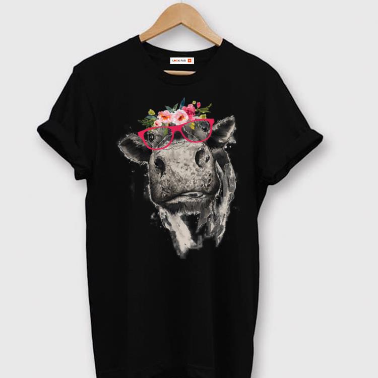 Official Hipster Cow With Glasses And Summer Flowers shirt