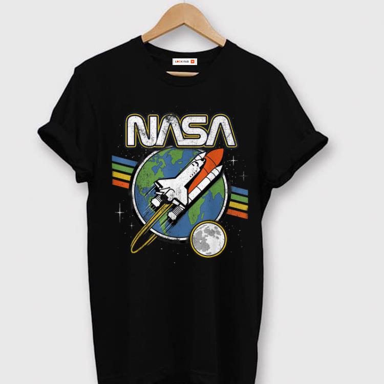 Official NASA Blast Off Retro Rainbow Stripes 50th Year Anniversary Apollo 11 shirt