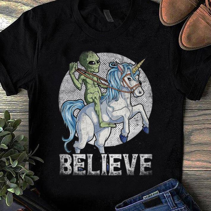 Pretty Alien Riding Unicorn Believe UFO Boys shirt