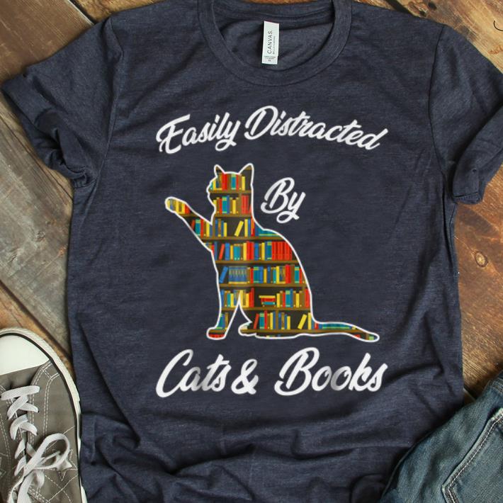 Pretty Easily Distracted By Cat And Books Animal Lover Meowing shirt