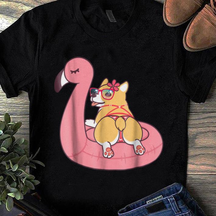 Top Corgi Butt Dog Bikini Pink Flamingo Float Funny shirt