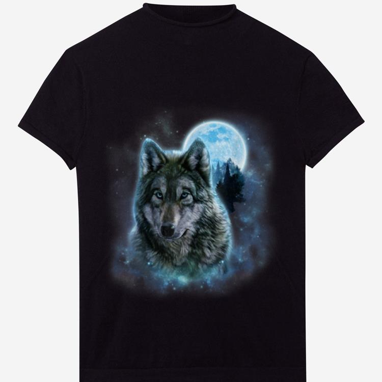 Awesome Grey Wolf Hunting Ground Icy Moon Forest Galaxy shirt