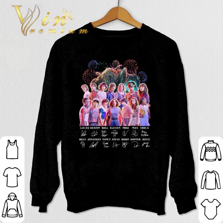 Funny Stranger Things all character signatures Lucas Dustin Will Eleven shirt