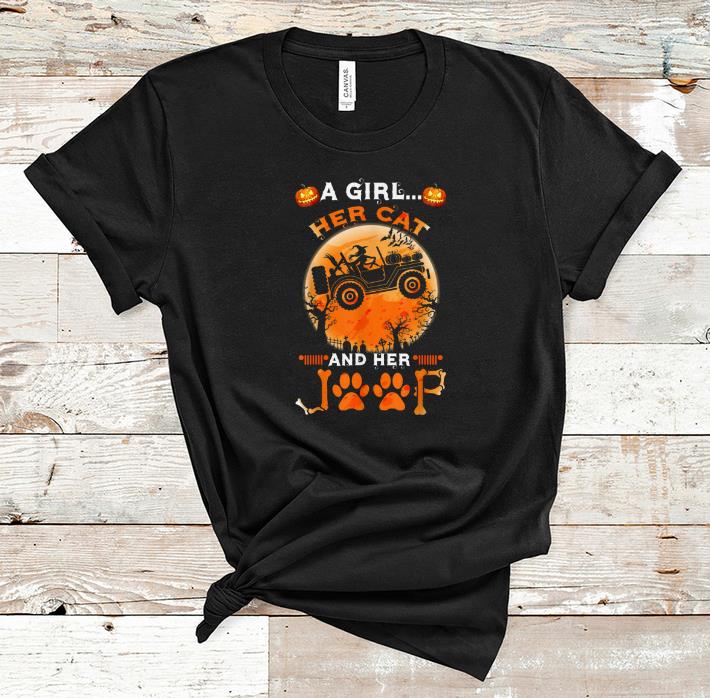 Nice A Girl Her Cat And Her Jeep Halloween Pumpkin And Witch shirt