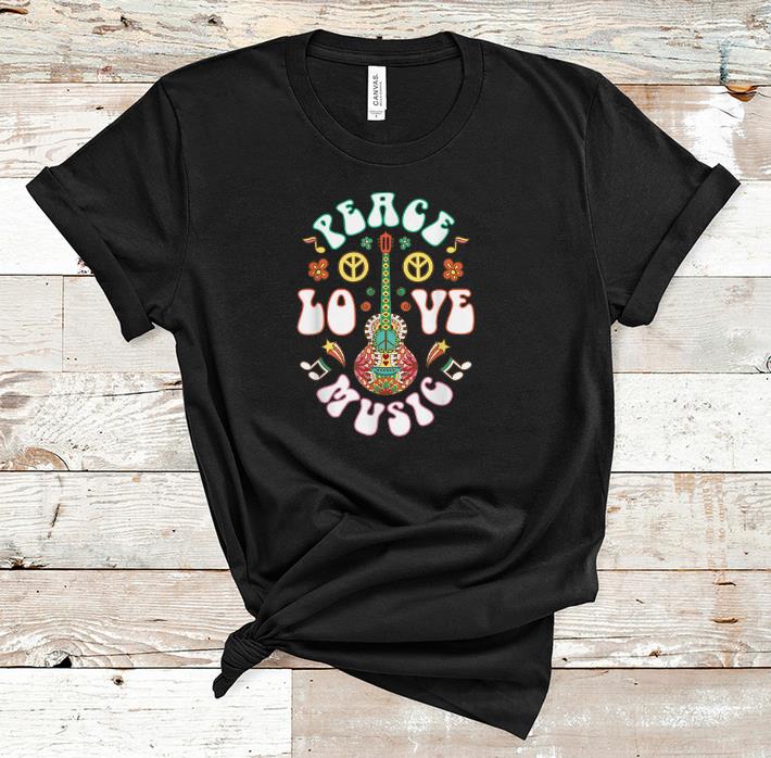 Official Peace Love Music Guitar Hippies Retro shirt
