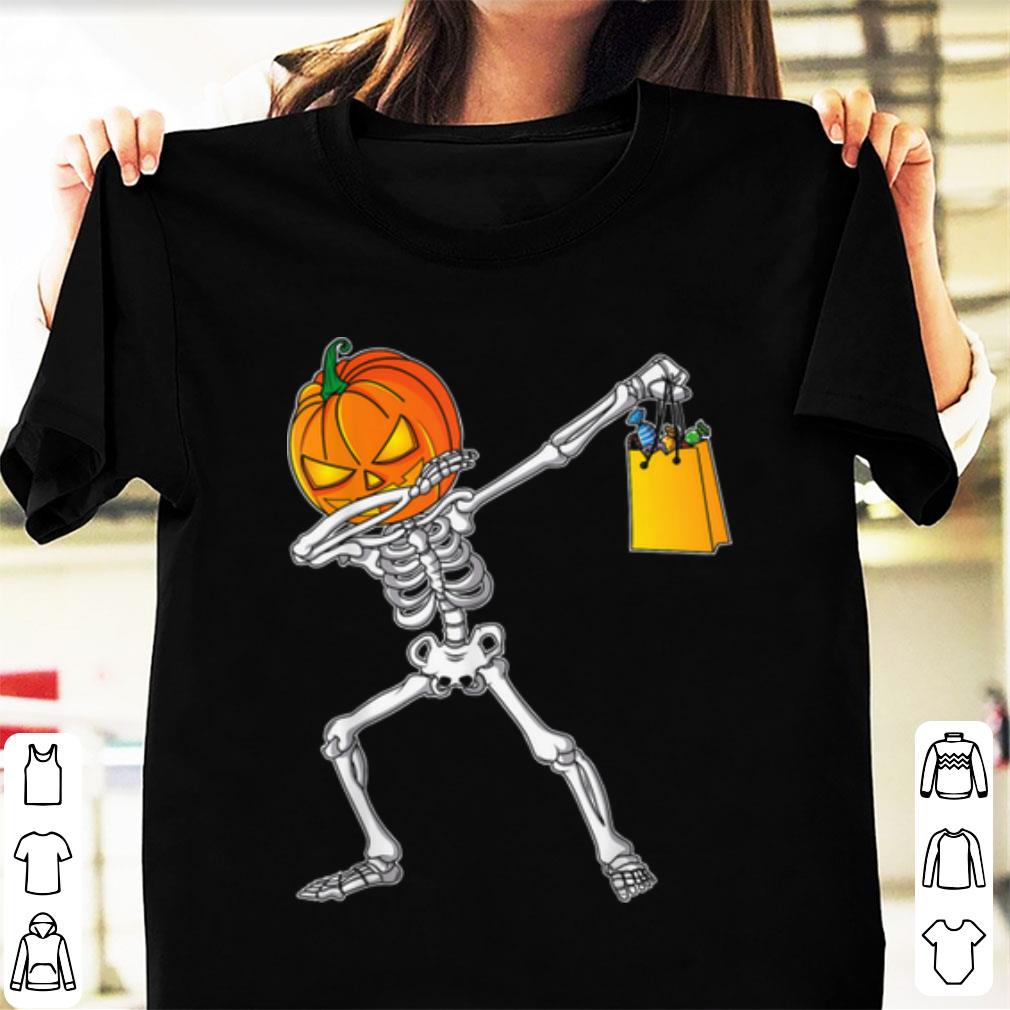 Original Funny Halloween For Boys Kids Dabbing Skeleton Pumpkin shirt
