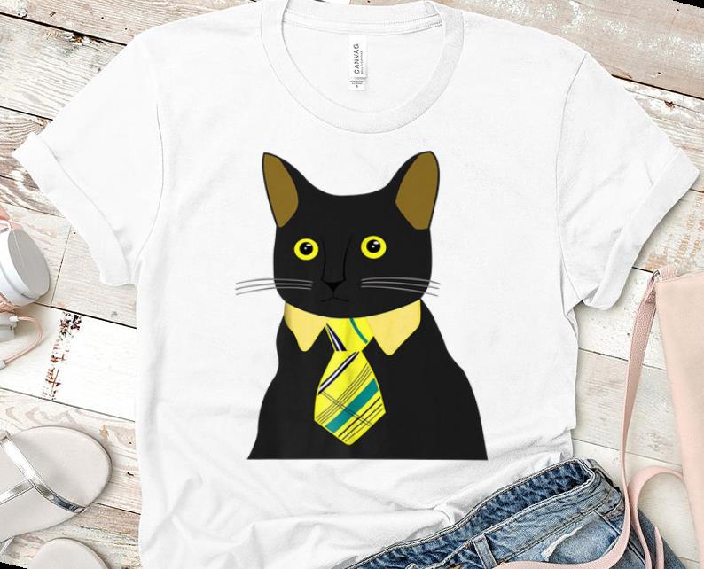 Premium Black Business Cat Kitten With Yellow Tie shirt