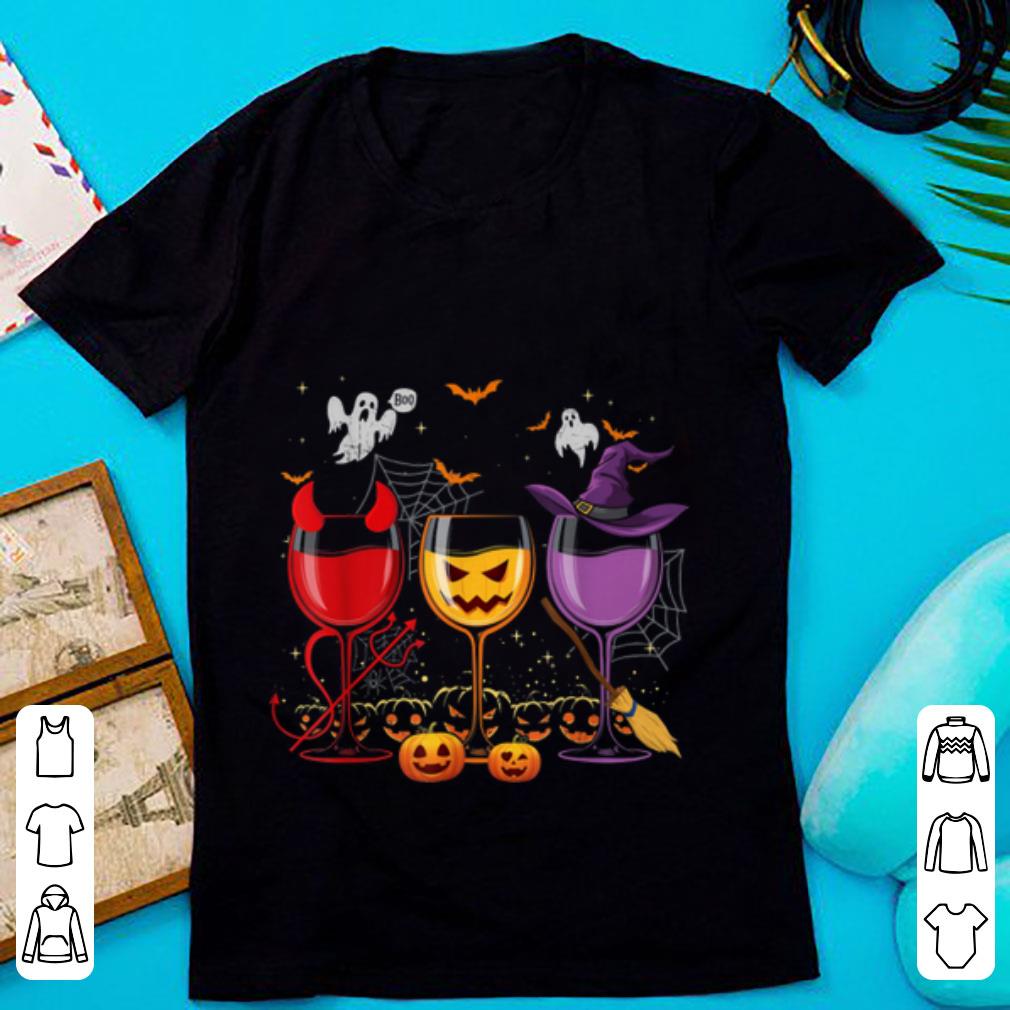 Awesome Three Glasses Of Wines Funny Halloween Wine Lover shirt