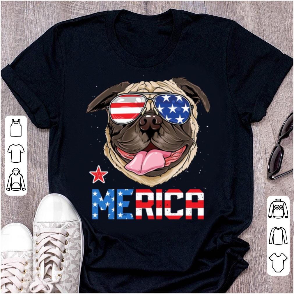 Nice 4th July Independence Day American Flag Sunglass Pug Merica shirt