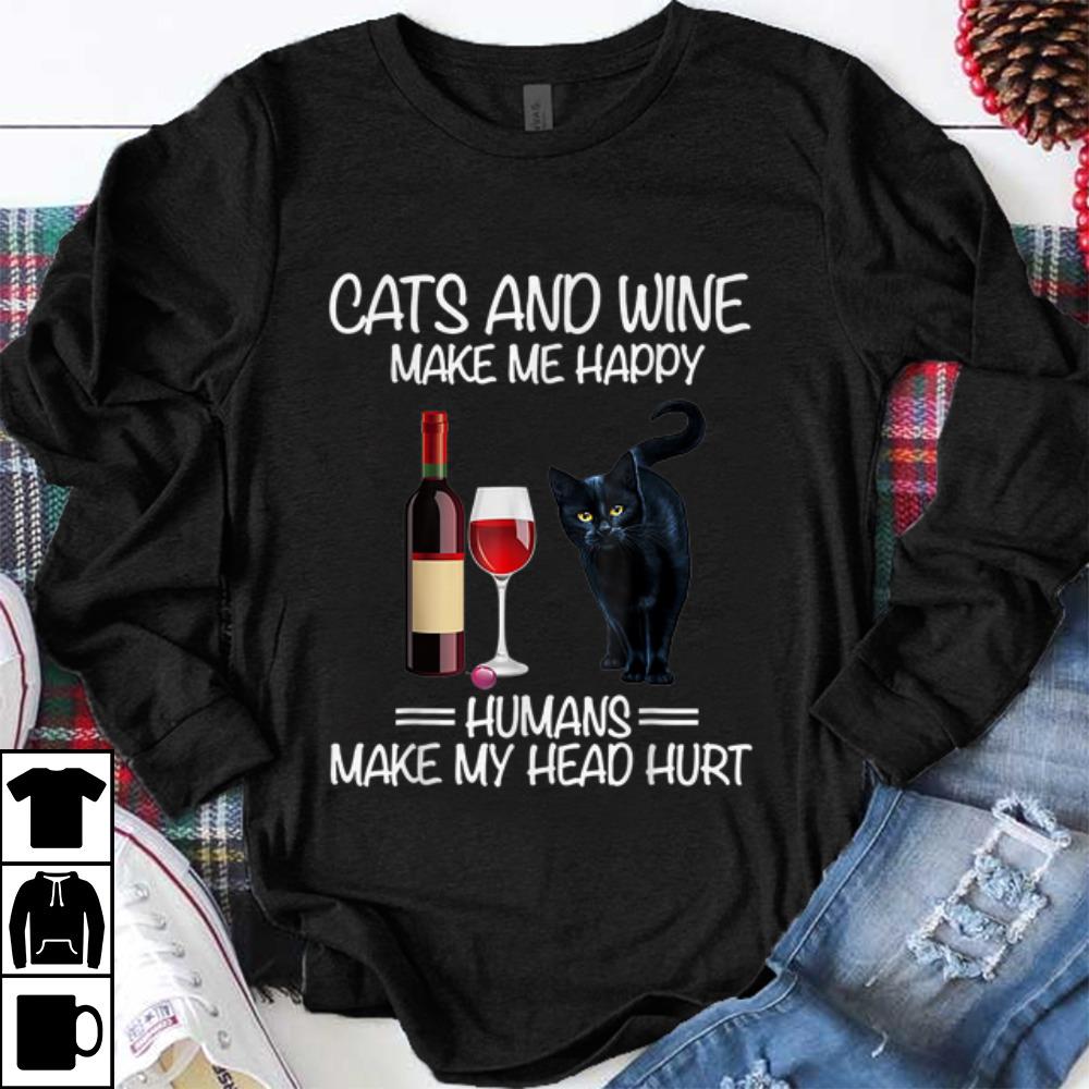 Nice Cats And Wine Make Me Happy Black Cats And Wine shirt