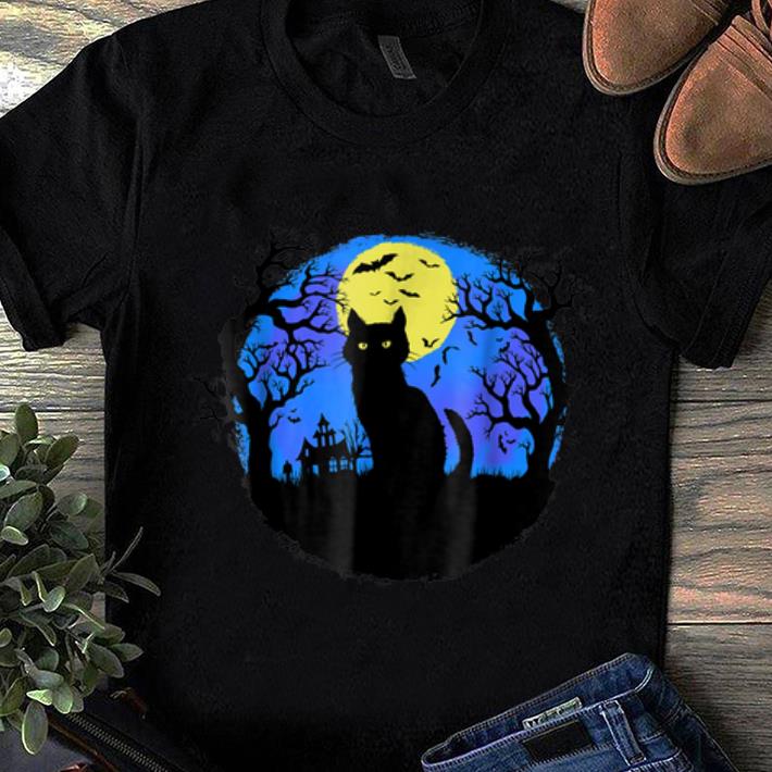 Official Cute Scary Black Cat at Night Halloween Bats shirt
