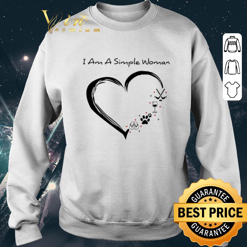 Top I am a simple woman i love flip flop paw dog wine glass hockey shirt