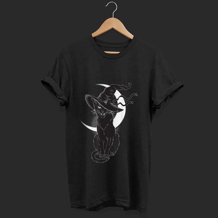  Top Scary Halloween Black Cat Costume Witch Hat And Moon shirt