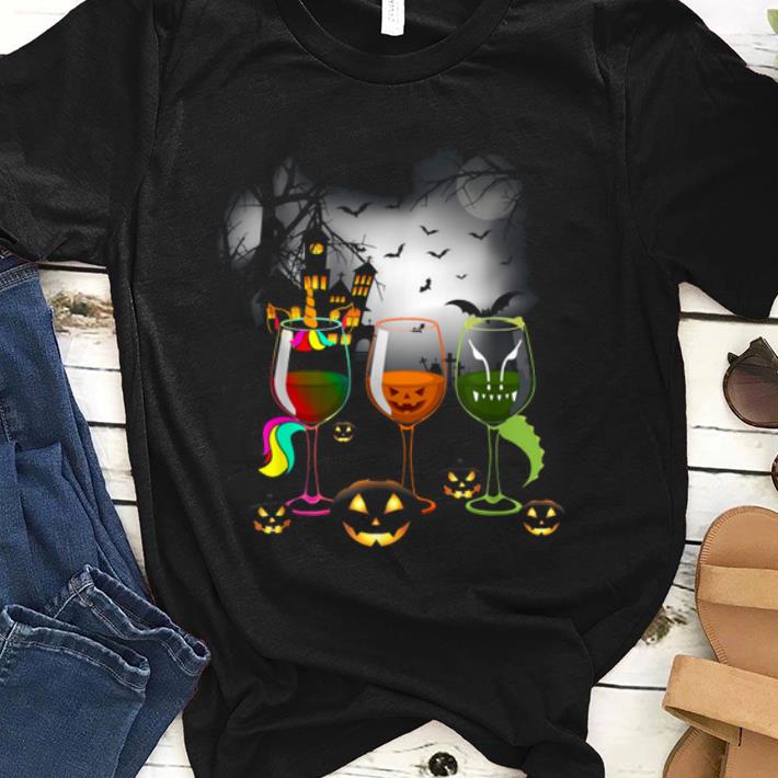 Top Wine Glass Of Unicorn Witchcraft Halloween Funny shirt