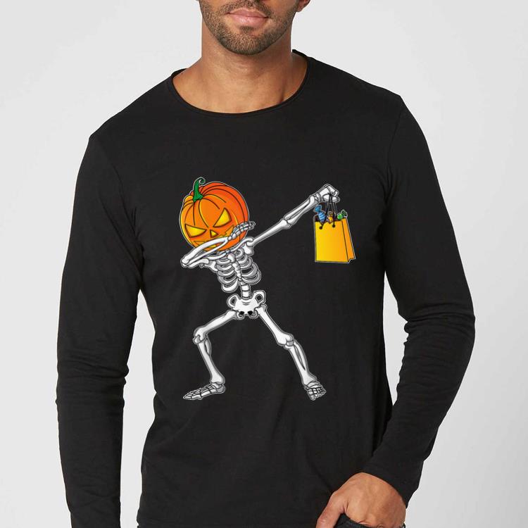 Awesome Funny Halloween For Boys Kids Dabbing Skeleton Pumpkin shirt