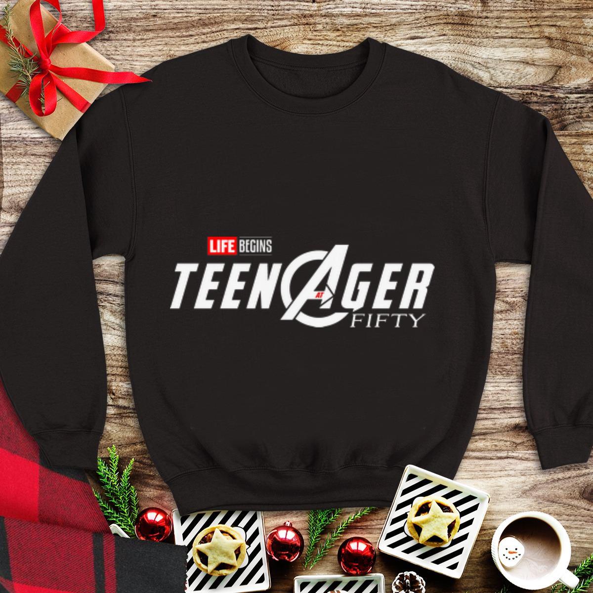 Awesome Marvel Studios Endgame Life Begins Teen Ager fifty Avengers shirt