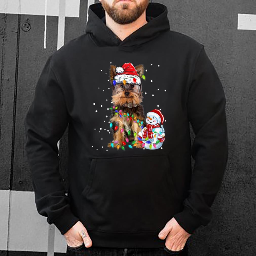 Hot Yorkshire Terrier Christmas Santa Hat Xmas Lights Yorkie Dog shirt