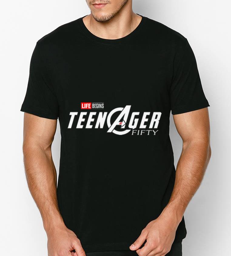 Original Marvel Studios Endgame Life Begins Teen Ager fifty Avengers shirt
