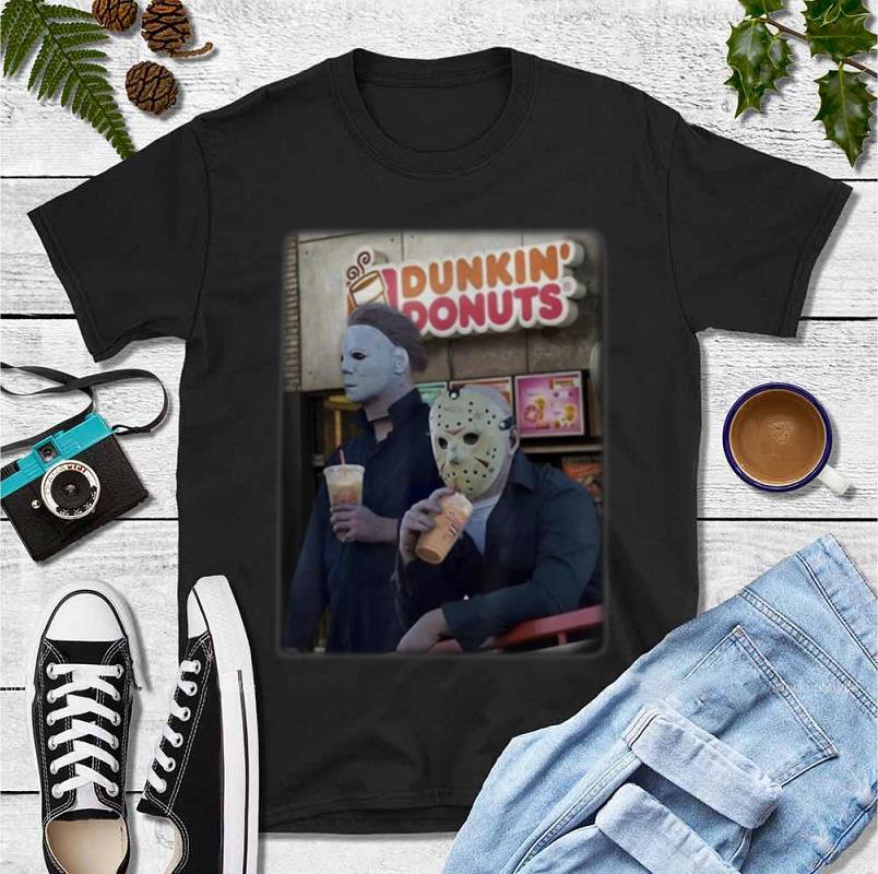 Top Leatherface And Jason Drinking Dunkin' Donuts Halloween shirt
