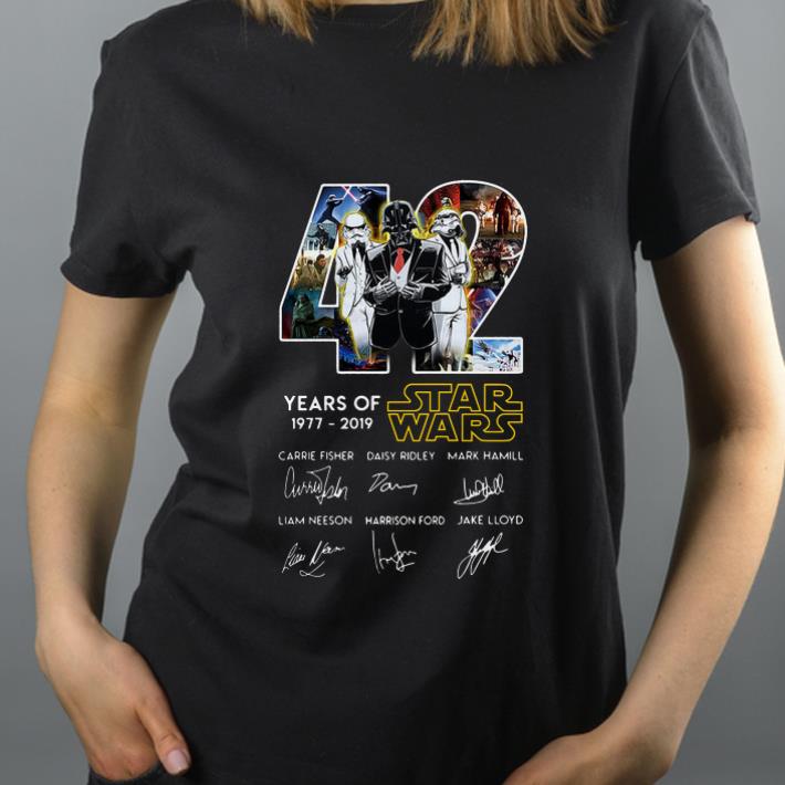 Awesome 42 Years Of Star Wars Death Star Darth Vader Stormtrooper Signatures shirt