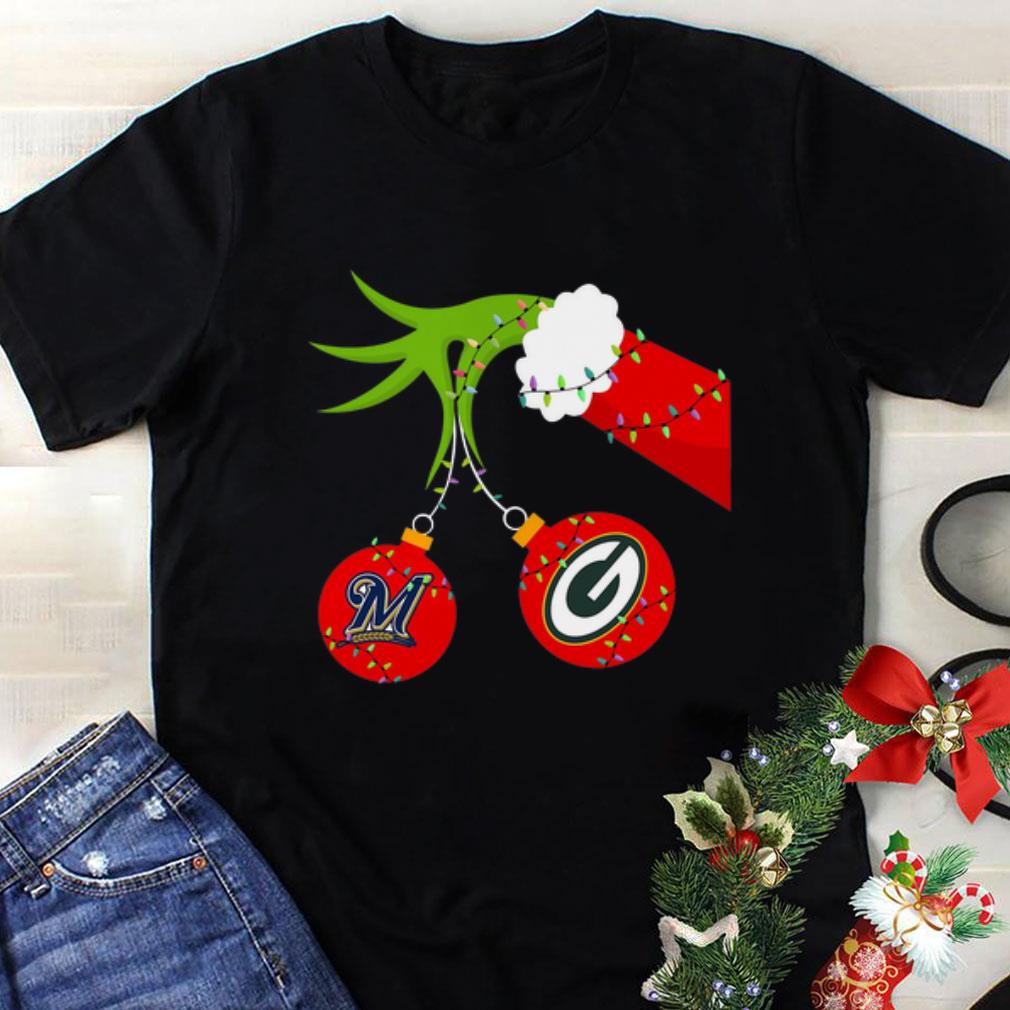 Awesome Christmas Grinch Milwaukee Brewers And Green Bay Packers shirt